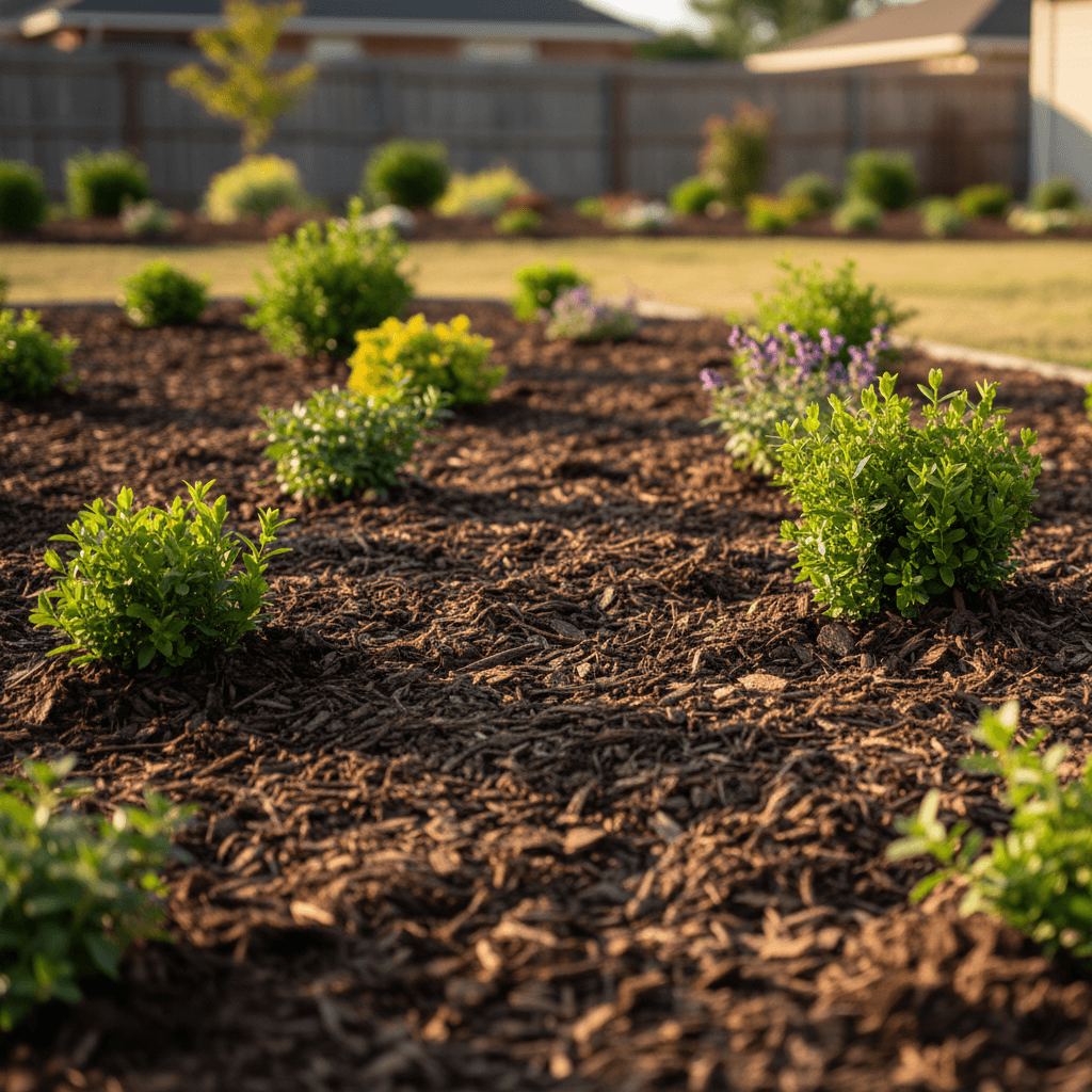Fresh mulch and planted garden beds