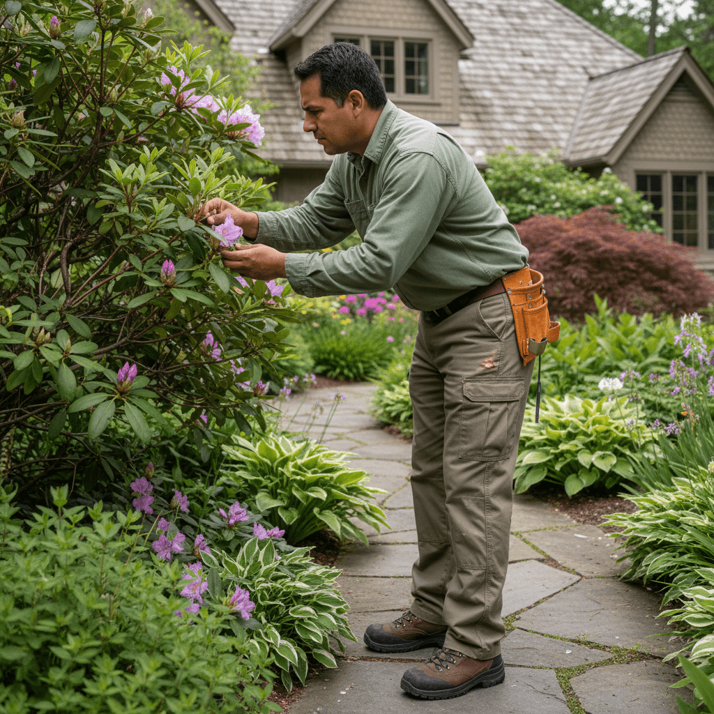 Team member inspecting plant health and maintenance