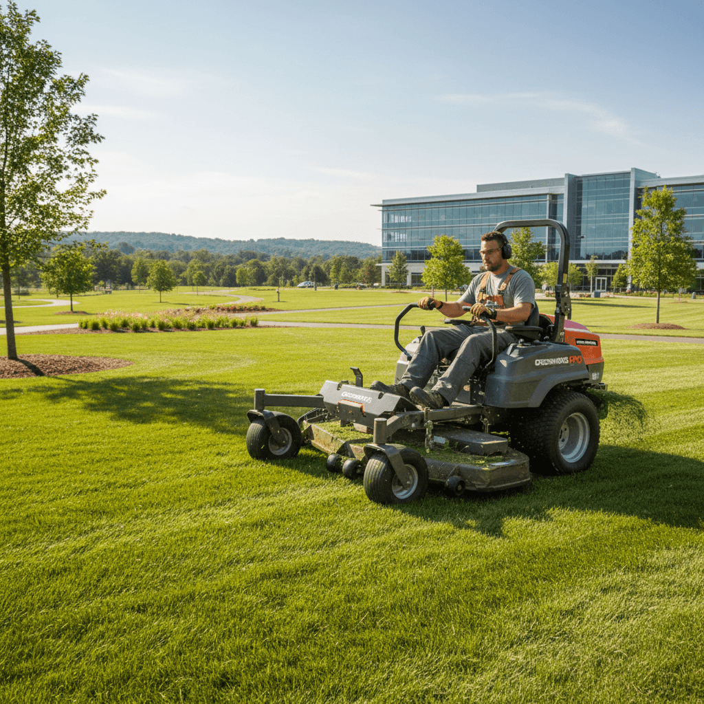 Commercial property routine maintenance and lawn mowing